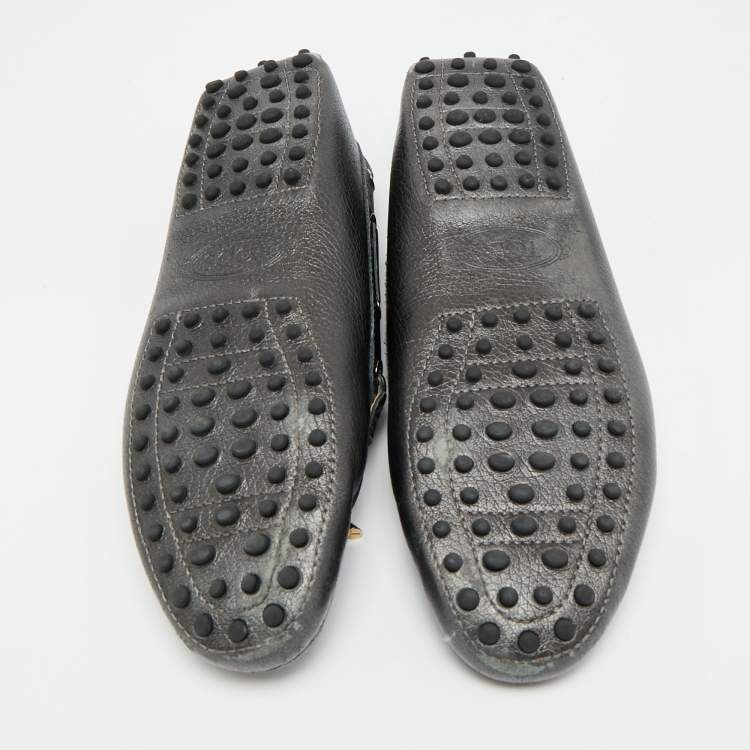 Pre Owned Tod's Size 38 Black Leather Bow Slip On Loafers