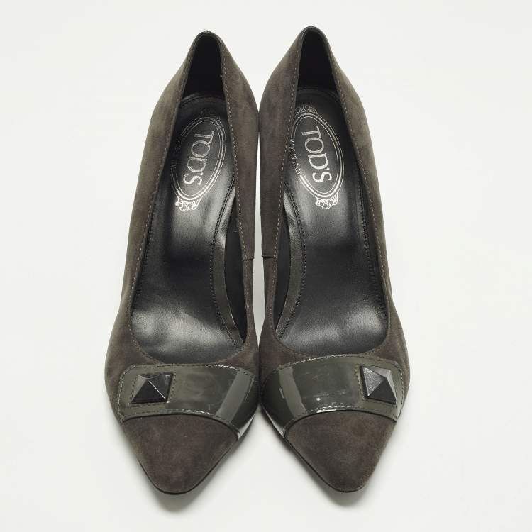 Pre Owned Tod's Size 41 Grey Suede Stud Embellished Pumps