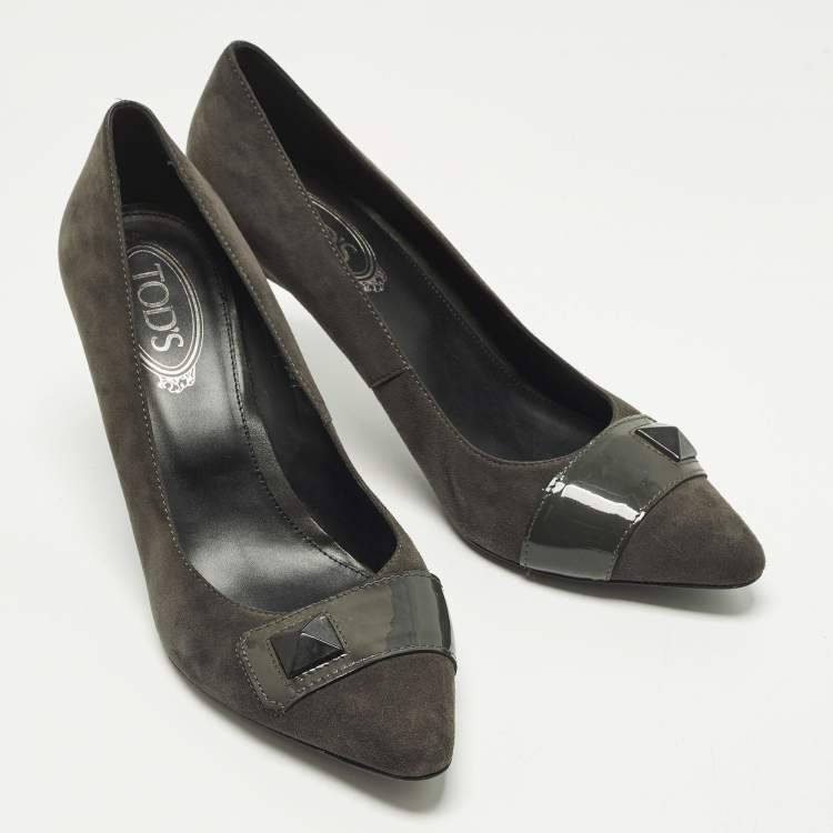 Pre Owned Tod's Size 41 Grey Suede Stud Embellished Pumps
