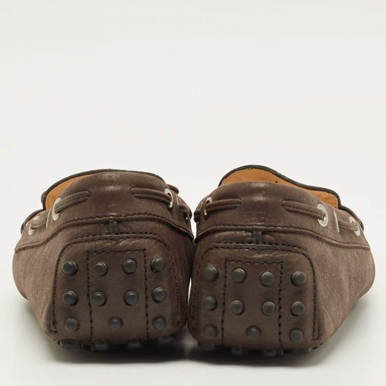 Pre Owned Tod's Bow Size 41 Dark Brown Leather Slip On Loafers