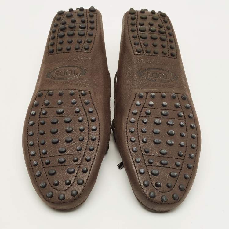 Pre Owned Tod's Bow Size 41 Dark Brown Leather Slip On Loafers