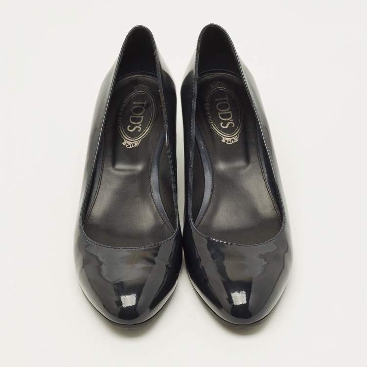 Pre Owned Tod's Size 41 Navy Blue Patent Leather Wedge Pumps