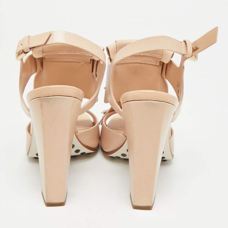 Pre Owned Tod's Fringe Detail Size 37 Pink Leather Slingback Sandals