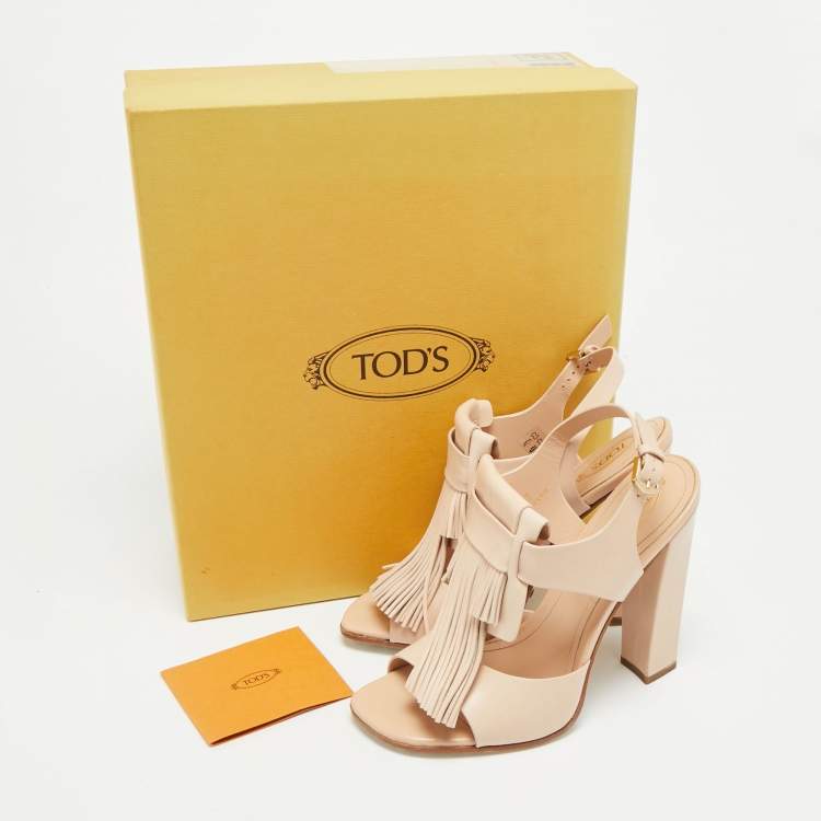 Pre Owned Tod's Fringe Detail Size 37 Pink Leather Slingback Sandals