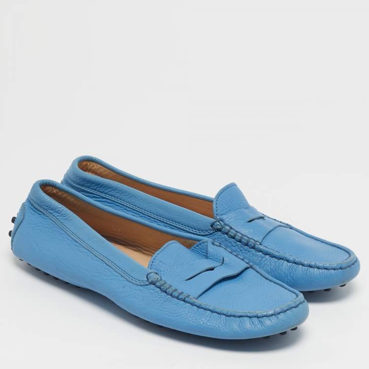 Pre Owned Tod's Gommino Size 38.5 Blue Suede Loafers