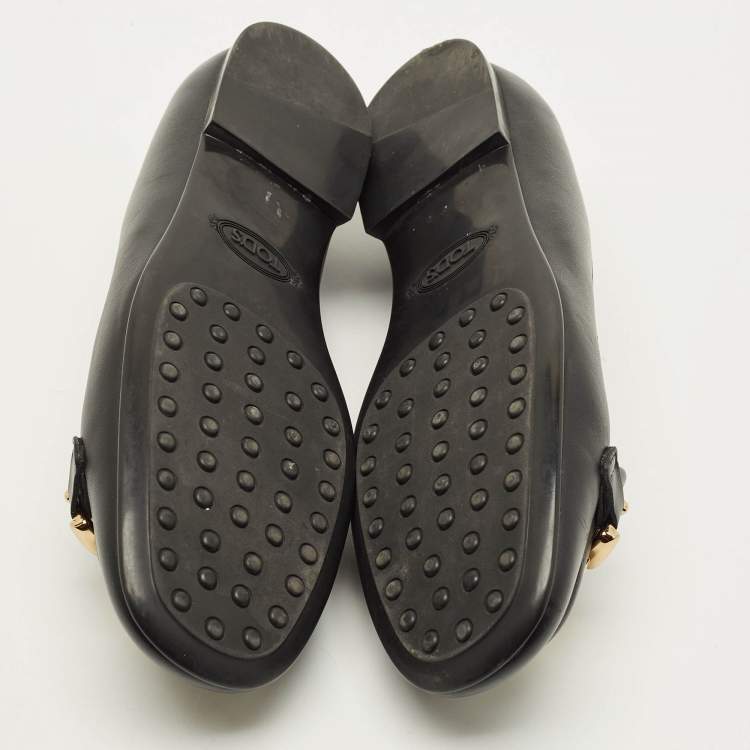 Pre Owned Tod's Size 36 Black Leather Chain Detail Ballet Flats