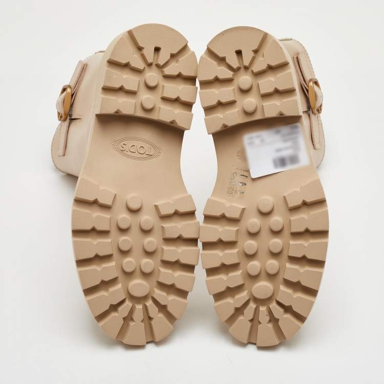 Pre Owned Tod's Size 36.5 Beige Smooth Leather Buckle Detail Mid Calf Boots