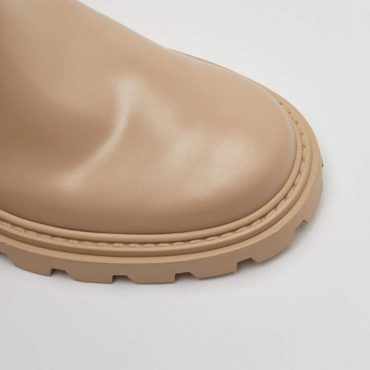 Pre Owned Tod's Size 36.5 Beige Smooth Leather Buckle Detail Mid Calf Boots