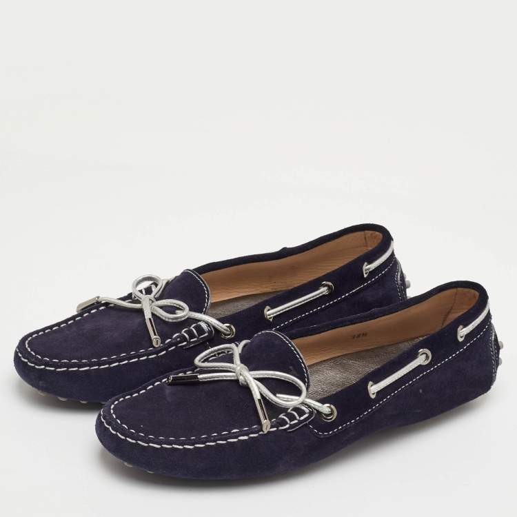 Pre Owned Tod's Gommino Size 38.5 Navy Blue Suede Loafers