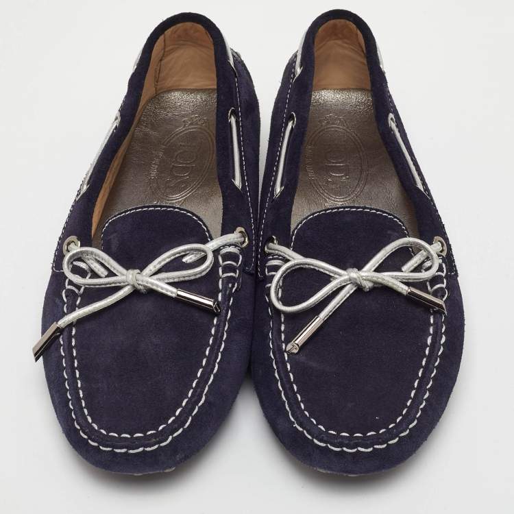 Pre Owned Tod's Gommino Size 38.5 Navy Blue Suede Loafers