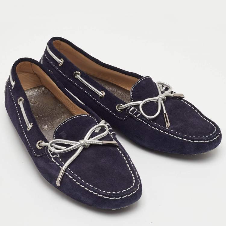 Pre Owned Tod's Gommino Size 38.5 Navy Blue Suede Loafers