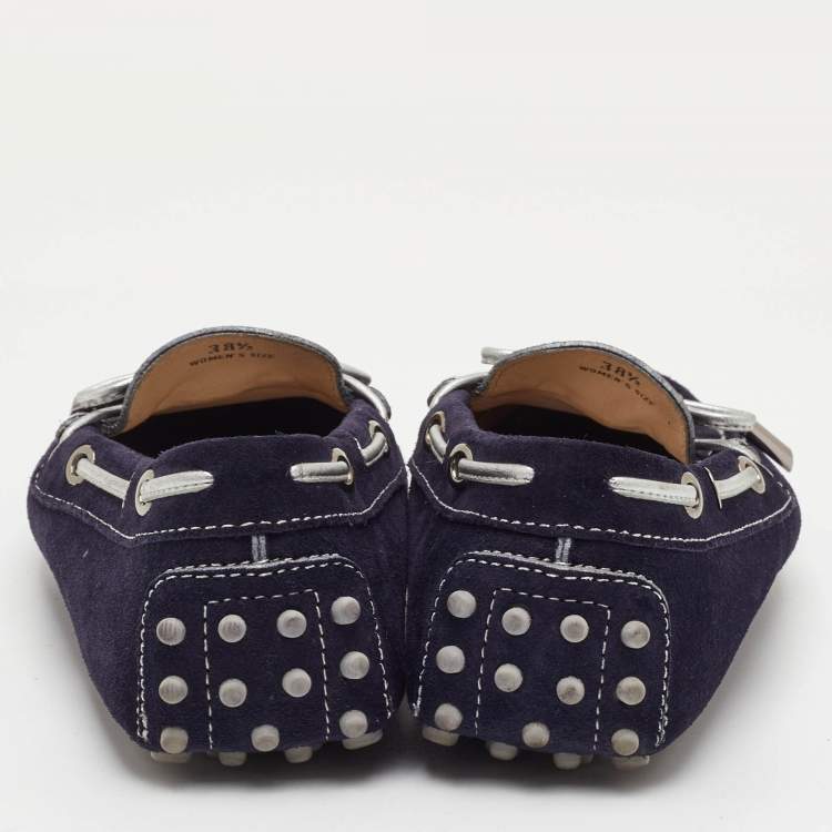 Pre Owned Tod's Gommino Size 38.5 Navy Blue Suede Loafers
