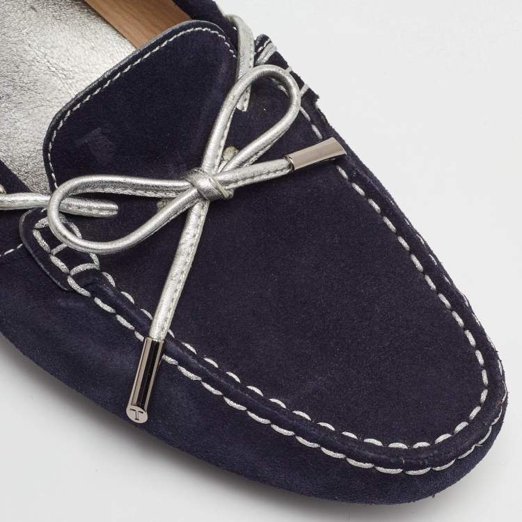 Pre Owned Tod's Gommino Size 38.5 Navy Blue Suede Loafers