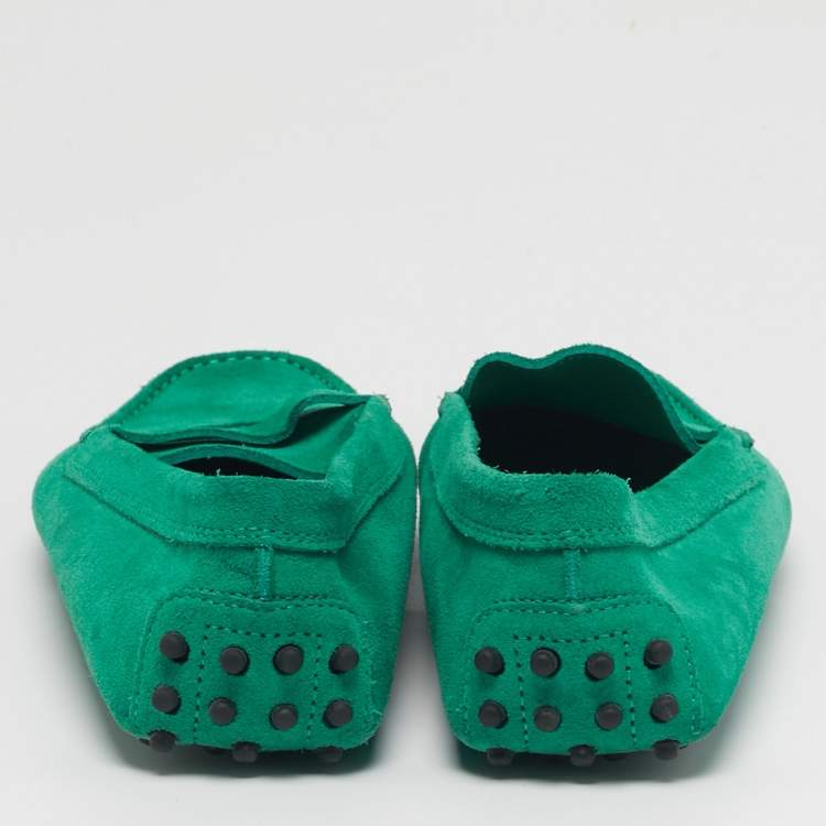 Pre Owned Tod's Gommino Size 39.5 Green Suede Loafers