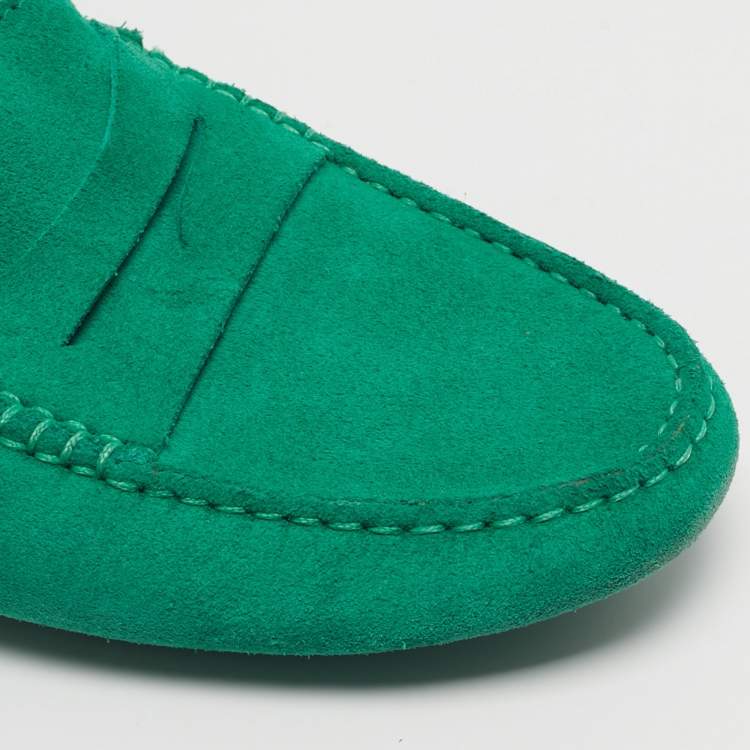 Pre Owned Tod's Gommino Size 39.5 Green Suede Loafers