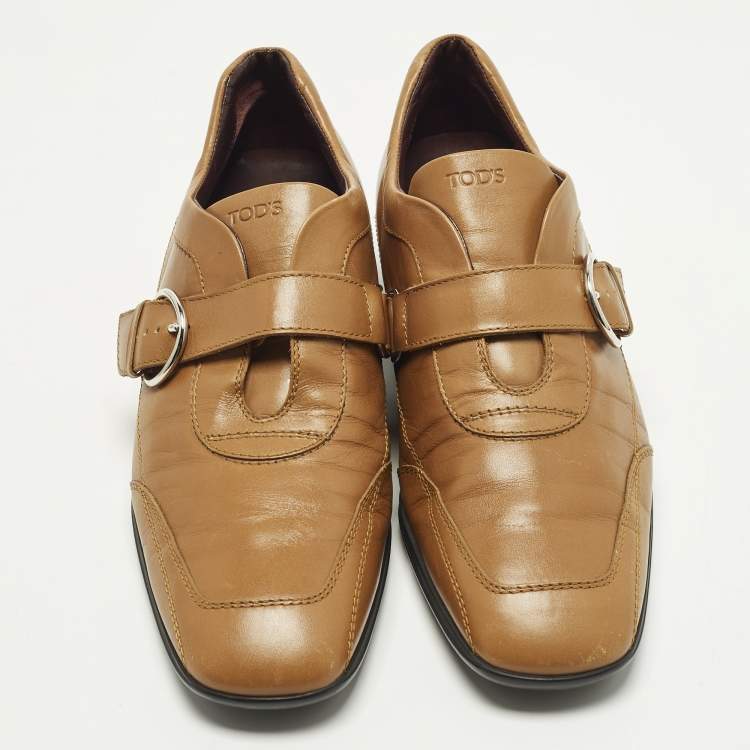 Pre Owned Tod's Size 39 Tan Leather Monk Strap Loafers