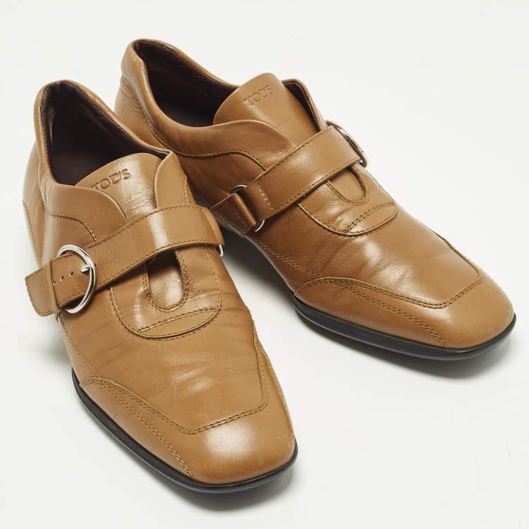 Pre Owned Tod's Size 39 Tan Leather Monk Strap Loafers