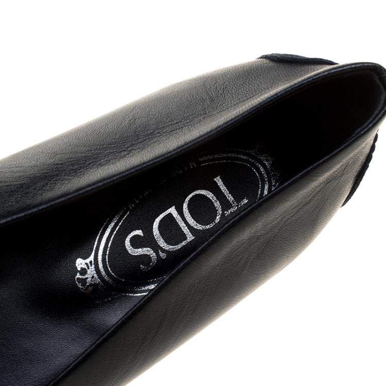 Pre Owned Tod's Navy Blue Leather Cap Toe Ballet Flats Size 36