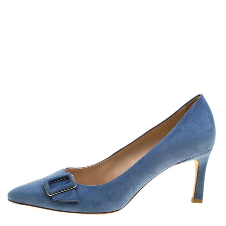 Pre Owned Tod's Blue Suede Buckle Pumps Size 39