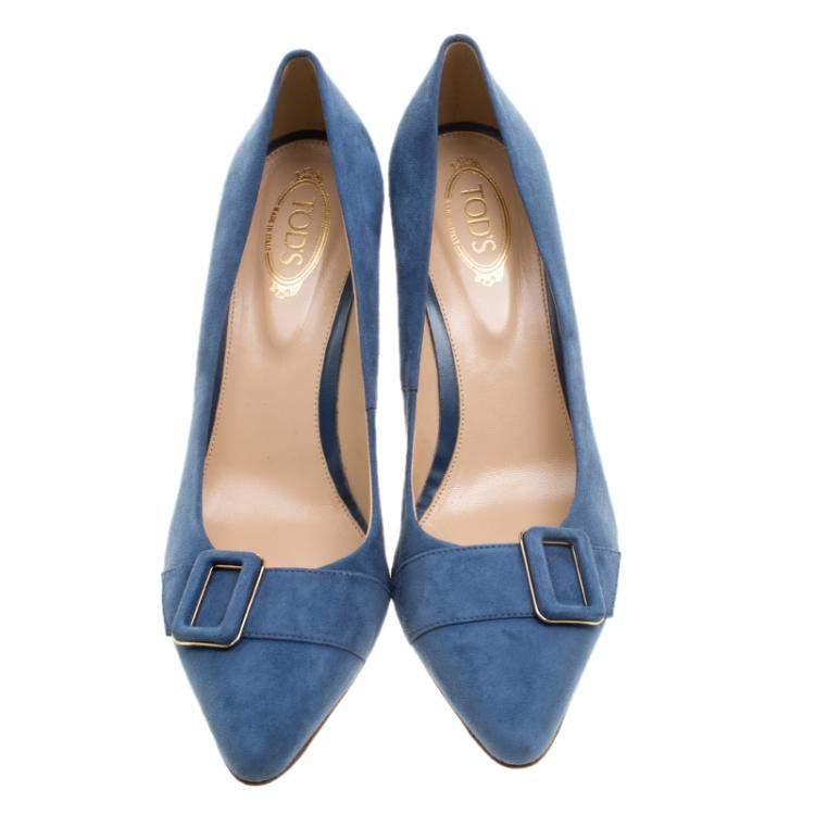 Pre Owned Tod's Blue Suede Buckle Pumps Size 39