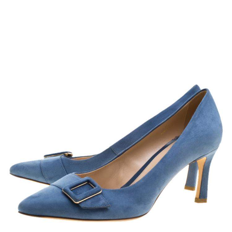 Pre Owned Tod's Blue Suede Buckle Pumps Size 39