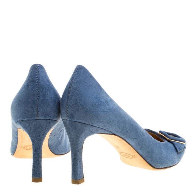 Pre Owned Tod's Blue Suede Buckle Pumps Size 39