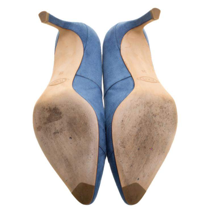 Pre Owned Tod's Blue Suede Buckle Pumps Size 39