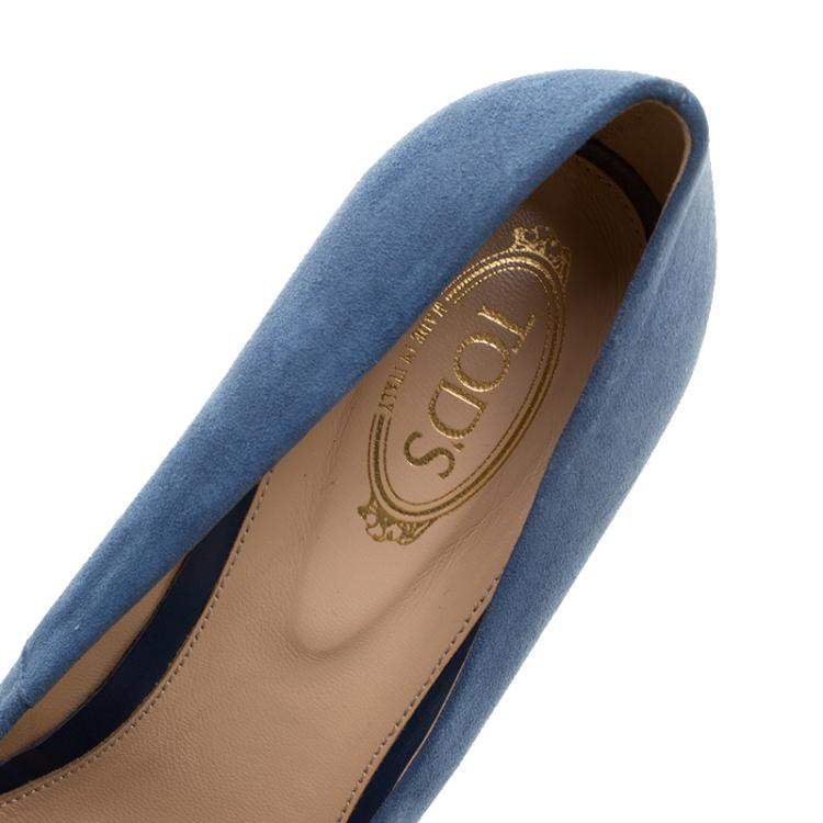 Pre Owned Tod's Blue Suede Buckle Pumps Size 39