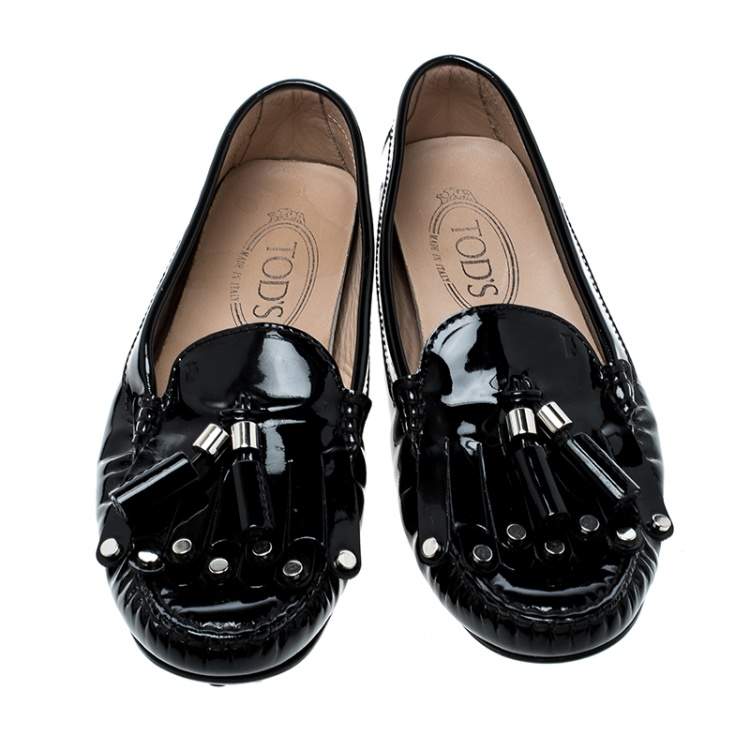 Pre Owned Tod's Black Patent Leather Tassel Loafers Size 36.5