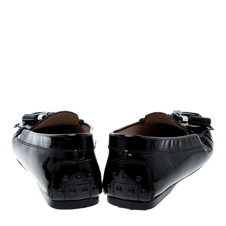 Pre Owned Tod's Black Patent Leather Tassel Loafers Size 36.5