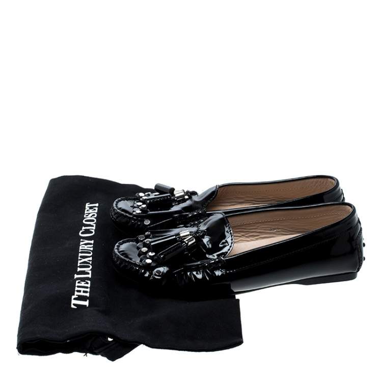 Pre Owned Tod's Black Patent Leather Tassel Loafers Size 36.5