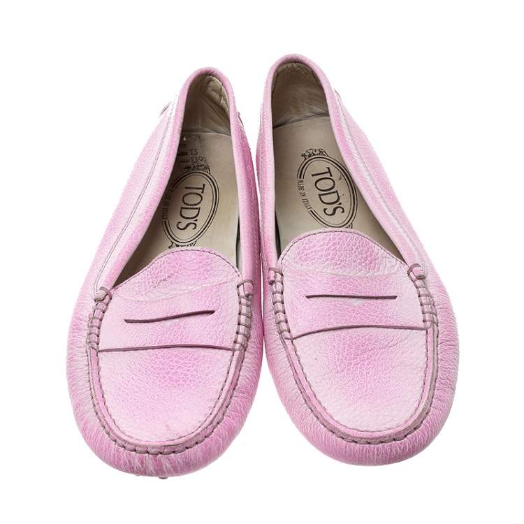 Pre Owned Tod's Fluorescent Pink Shaded Leather Penny Loafers Size 38