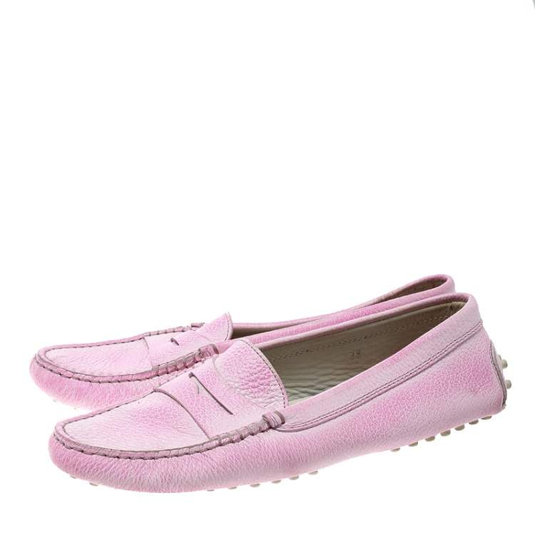 Pre Owned Tod's Fluorescent Pink Shaded Leather Penny Loafers Size 38