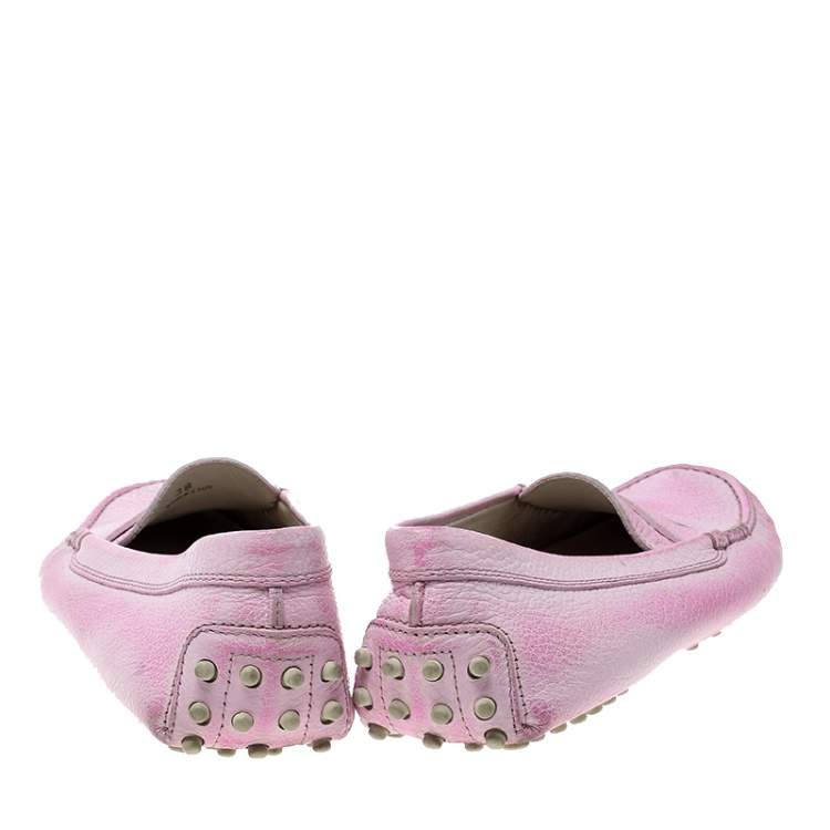 Pre Owned Tod's Fluorescent Pink Shaded Leather Penny Loafers Size 38
