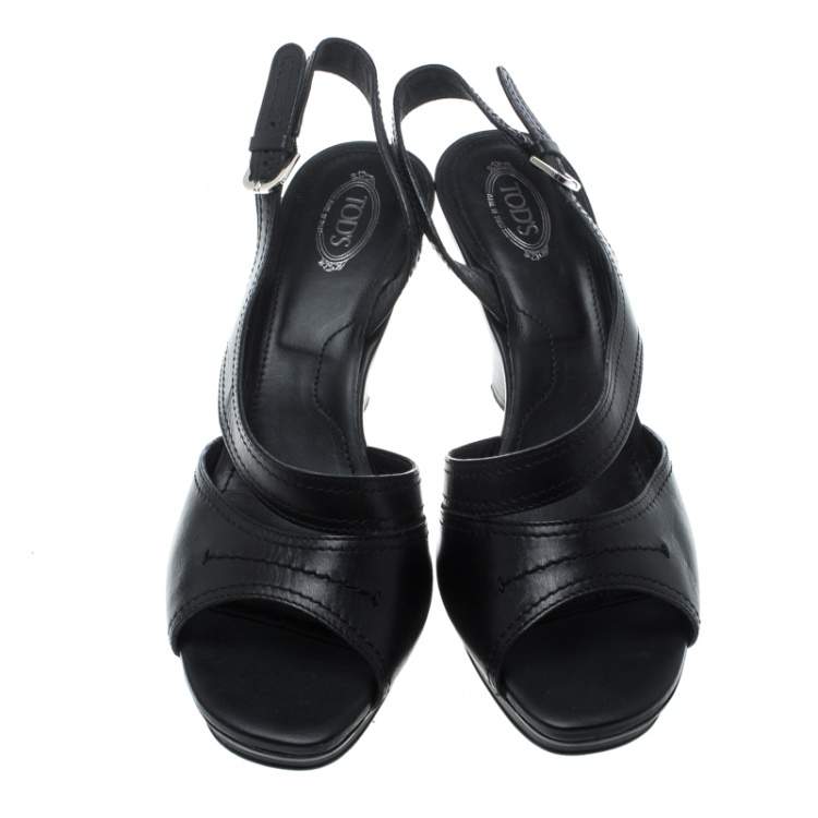 Pre Owned Tod's Black Leather Open Toe Platform Sandals Size 40.5