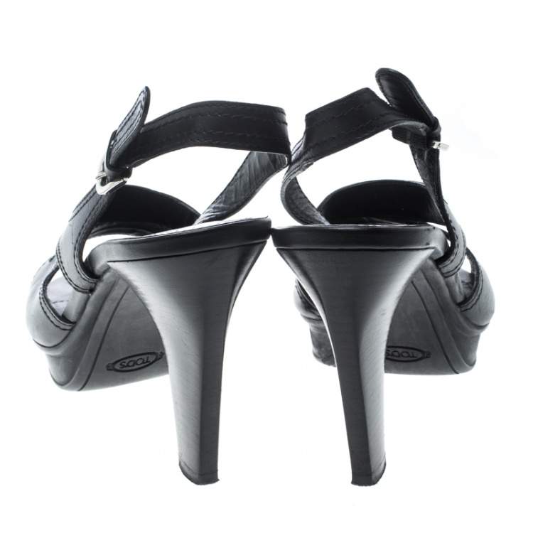 Pre Owned Tod's Black Leather Open Toe Platform Sandals Size 40.5