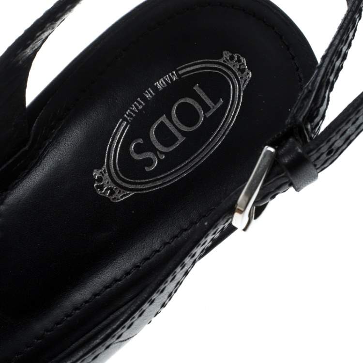 Pre Owned Tod's Black Leather Open Toe Platform Sandals Size 40.5