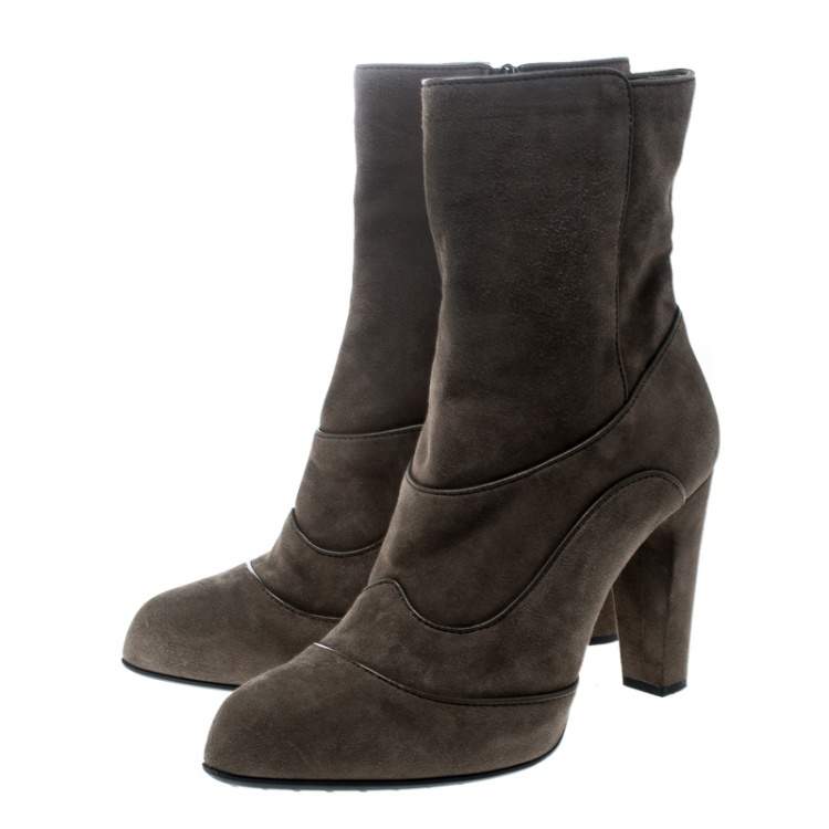 Pre Owned Tod's Khaki Green Suede Ankle Boots Size 39