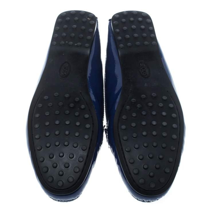 Pre Owned Tod's Blue Patent Leather Horsebit Loafers Size 38.5