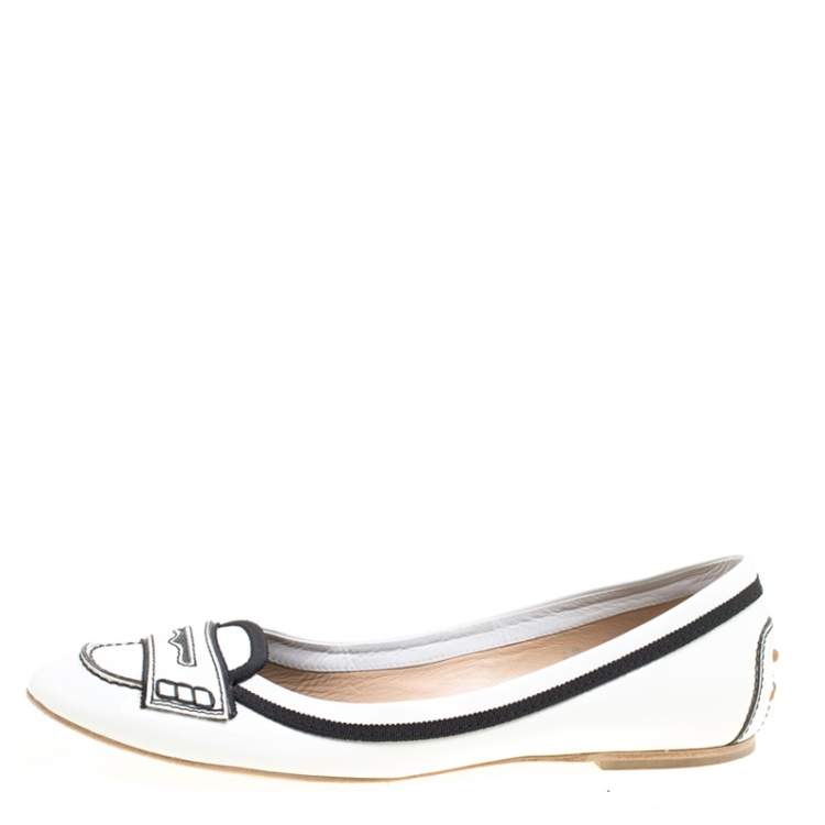 Pre Owned Tod's Monochrome Patent Leather Penny Ballet Flats Size 40
