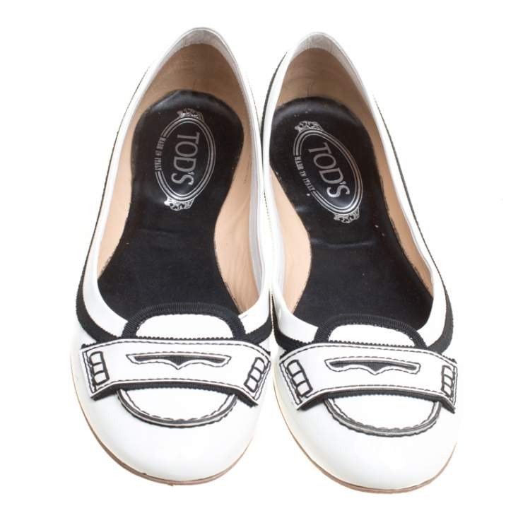 Pre Owned Tod's Monochrome Patent Leather Penny Ballet Flats Size 40