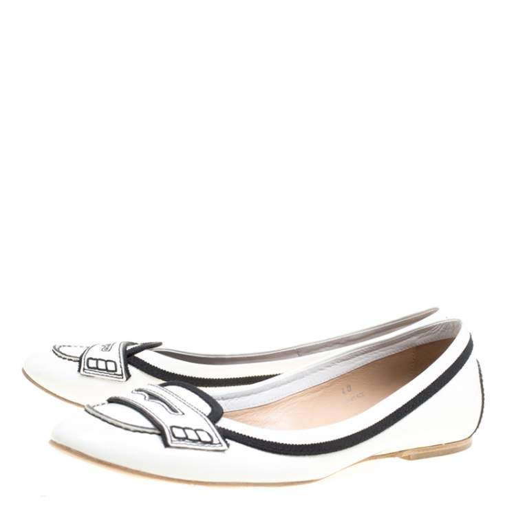 Pre Owned Tod's Monochrome Patent Leather Penny Ballet Flats Size 40