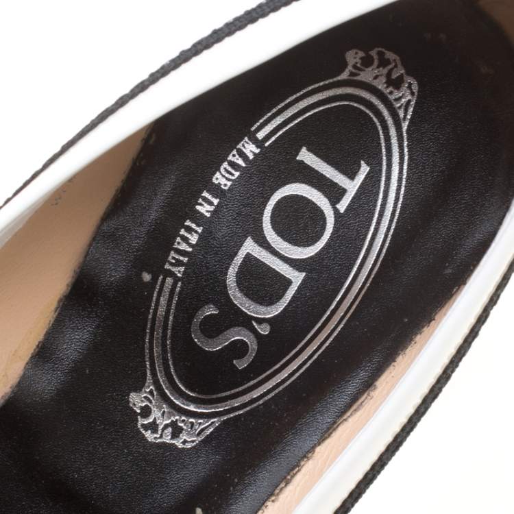 Pre Owned Tod's Monochrome Patent Leather Penny Ballet Flats Size 40