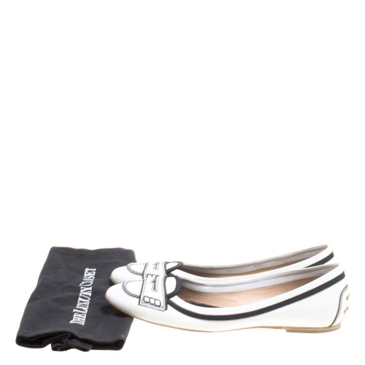 Pre Owned Tod's Monochrome Patent Leather Penny Ballet Flats Size 40