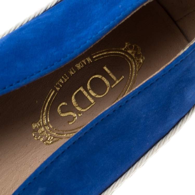 مملوكة مسبقًا Tod's Cobalt Blue Suede Espadrille Skate Sneakers Size 38.5