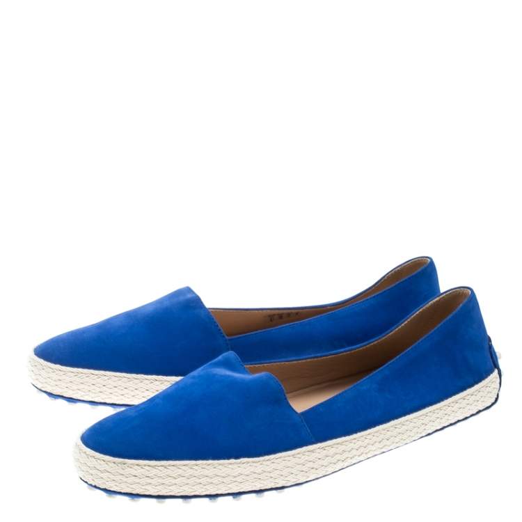 مملوكة مسبقًا Tod's Cobalt Blue Suede Espadrille Skate Sneakers Size 38.5