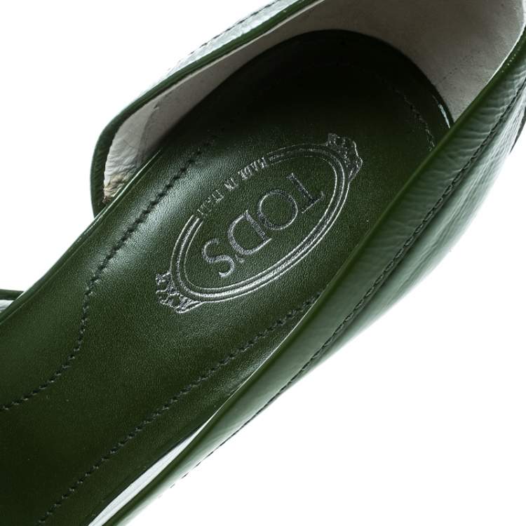 Pre Owned Tod's Olive Green Leather D'orsay Pumps Size 36