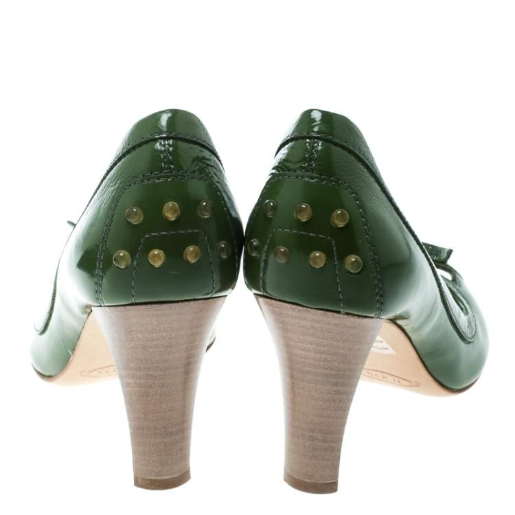 Pre Owned Tod's Olive Green Leather D'orsay Pumps Size 36