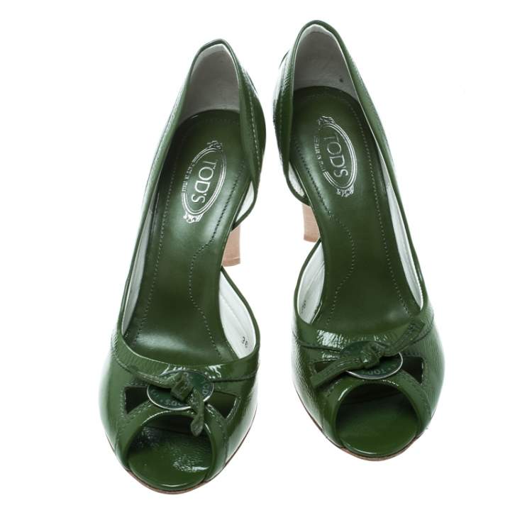 Pre Owned Tod's Olive Green Leather D'orsay Pumps Size 36
