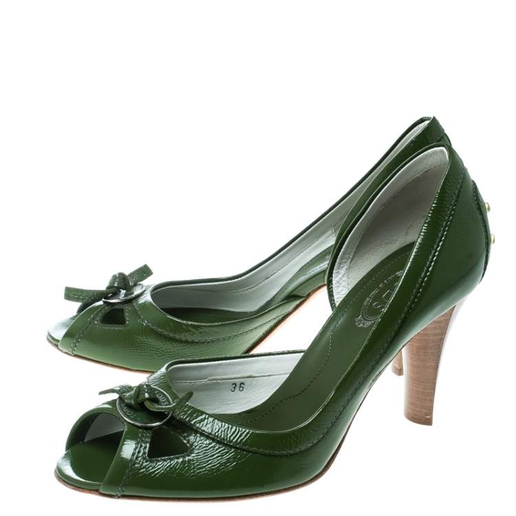 Pre Owned Tod's Olive Green Leather D'orsay Pumps Size 36